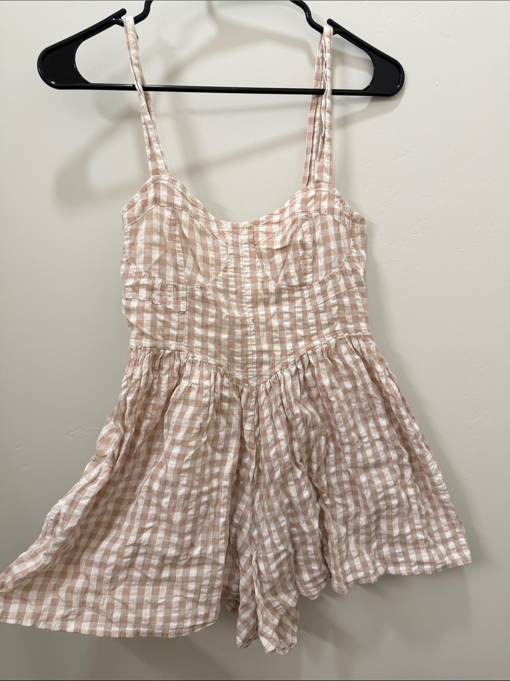 Altar'd State Beige & White Gingham Romper